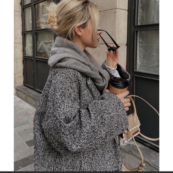 MANGO boucle oversized long coat salt‘n‘pepper pattern - Picture 8 of 13